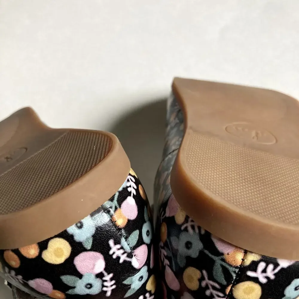 Mon Petit Shoes Hard Sole T-Strap Shoes - Marigold Floral - 12